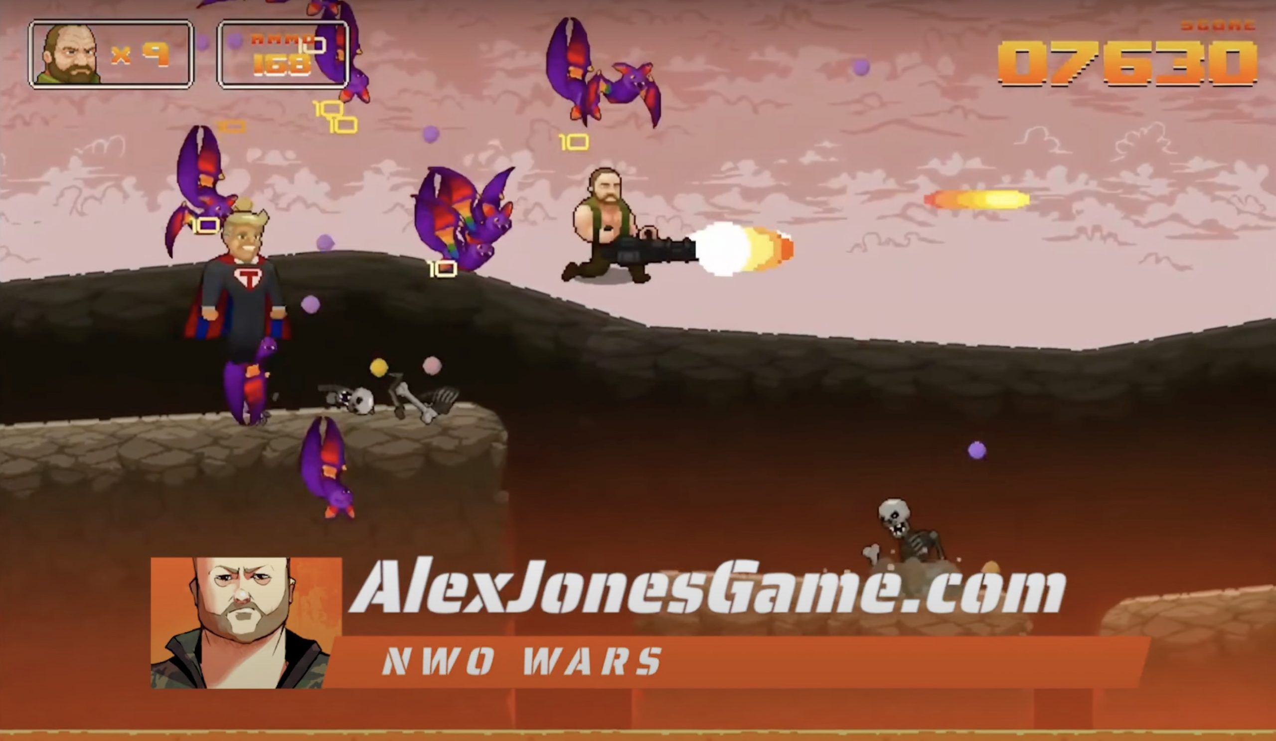 Alex Jones lanza un videojuego real en el que los jugadores van a la isla Epstein y luchan contra su elenco de hombres del saco