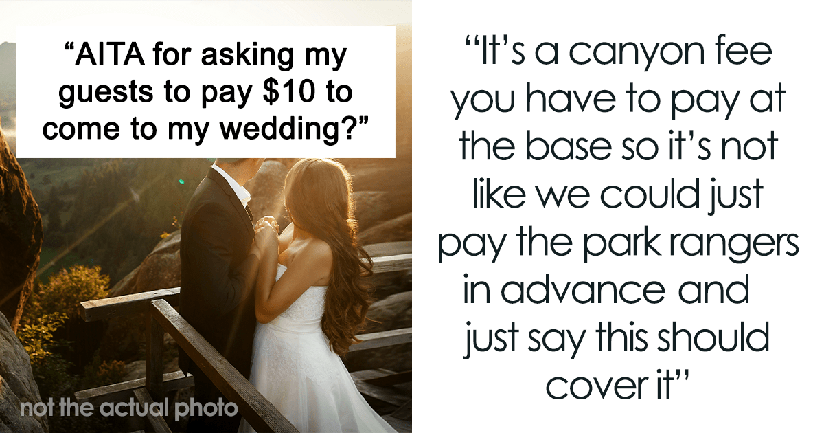 A los invitados se les dijo que pagaran una tarifa de entrada de $ 10 y trajeran sillas a una boda ridículamente barata, llamen a la pareja