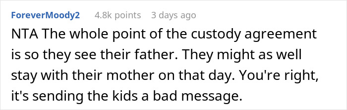 Reddit Post Comentarios discutiendo el acuerdo de custodia y las responsabilidades de crianza.
