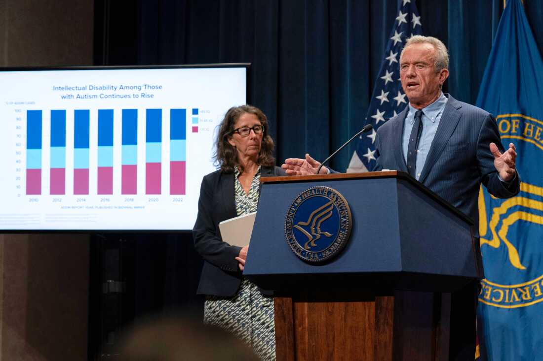 El Secretario de Salud y Servicios Humanos, Robert F. Kennedy Jr., habla durante una conferencia de prensa tasas de autismo el miércoles 16 de abril de 2025.