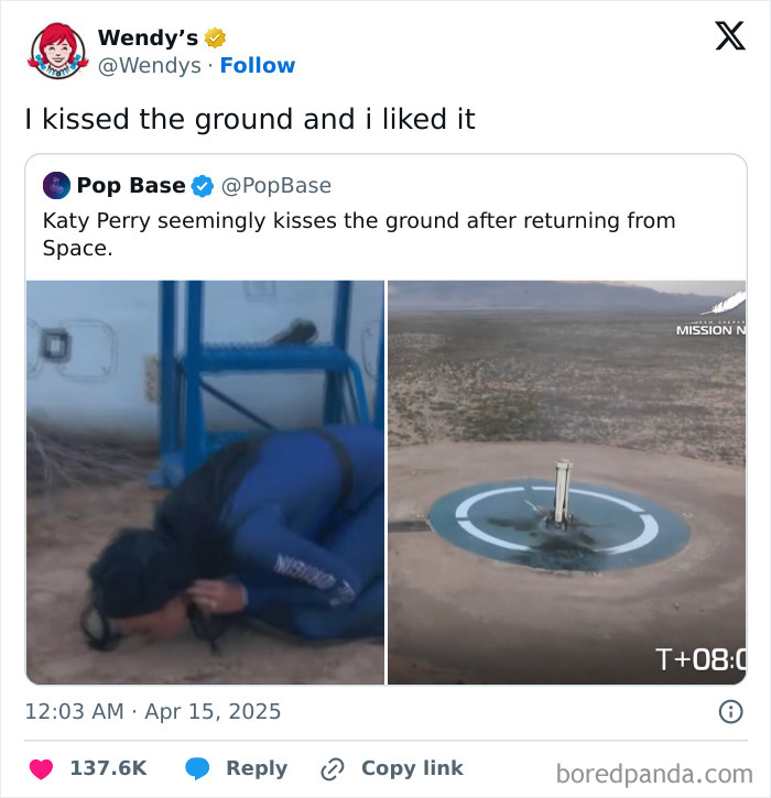 El tweet de Wendy responde con humor a Katy Perry con "Besé el suelo y me gustó.