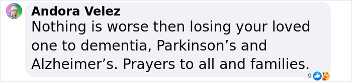 Comente sobre perder a los seres queridos a la demencia, Parkinson's y Alzheimer's, con oraciones por las familias.