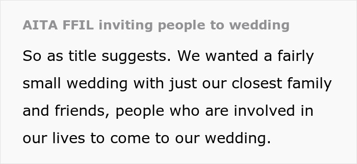 Future suegro invitando a personas al azar a la boda, causando conflictos con los planes de Bride para una pequeña reunión.
