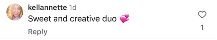 Comentario alabando a un dúo dulce y creativo con un emoji de corazón.