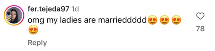 Comentario de Instagram expresando emoción por el matrimonio de tortolitos Kristen Stewart y Dylan Meyer, lleno de emojis del corazón.