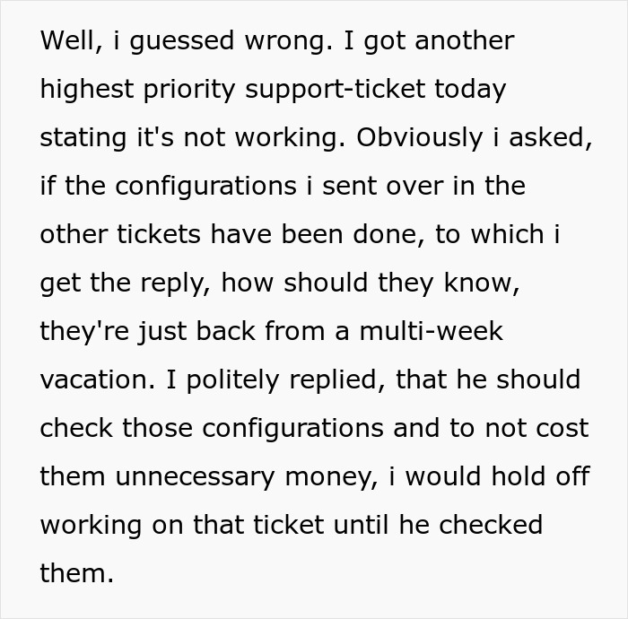 Problema de escalas de tickets de soporte Texto que describe la frustración del cliente y una respuesta profesional sobre las verificaciones de configuración.