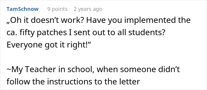 Imagen de texto de un maestro que responde sarcásticamente sobre instrucciones, destacando una situación que involucra la escalada de boletos.