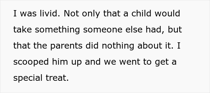 Texto sobre las acciones de un niño que causan enojo, y los padres no intervienen; Incluye un gesto amoroso para un regalo especial.