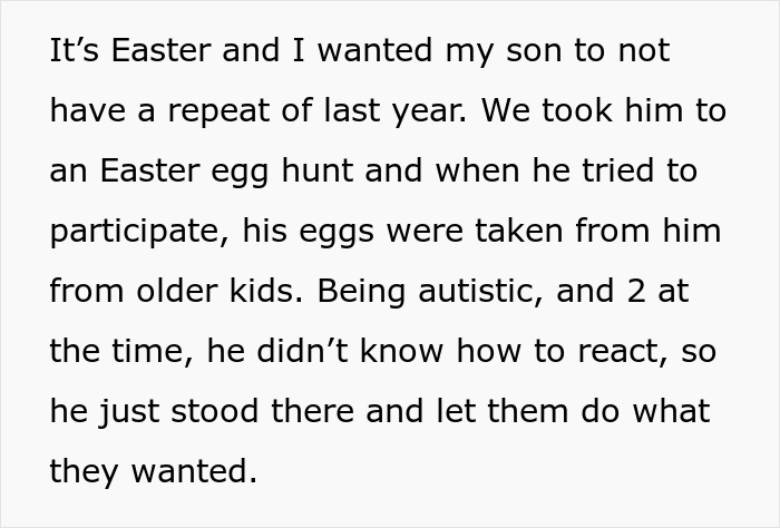Texto que describe a la nieta de una vecina autista que pasó un momento difícil durante una búsqueda de huevos de Pascua.