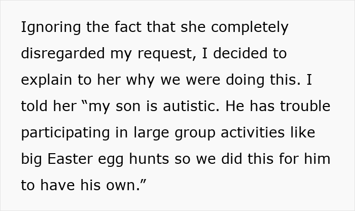 Texto sobre la explicación de la dificultad de un niño autista con grandes cacerías de huevos de Pascua.