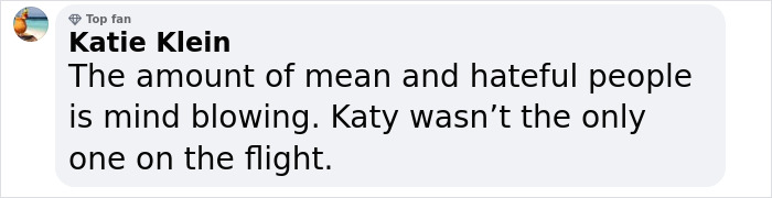 Comente de Katie Klein dirigiéndose a los críticos del vuelo espacial de origen azul de Katy Perry y su reacción a la negatividad.