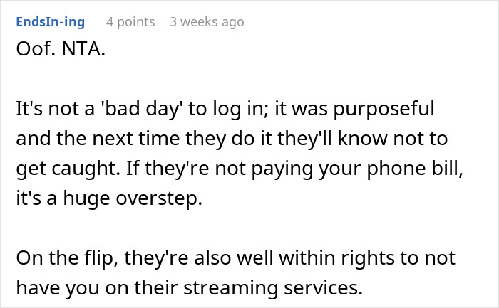 Comentario de Reddit discutiendo la eliminación de seguimiento del teléfono de los padres para monitorear la ubicación y los límites de la privacidad en las relaciones familiares.