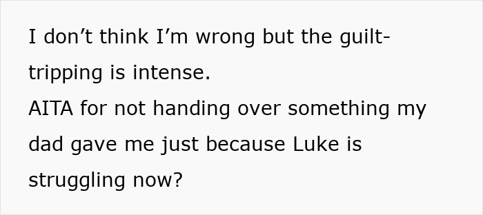 Mensaje de texto sobre el viaje de culpa por no regalar la cabaña de papá al hermanastro Luke.