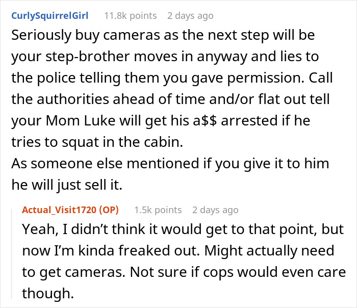 Conversación de Reddit sobre la mujer que se niega a dar la cabaña de papá al hermanastro que tiene dificultades para evitar conflictos familiares.