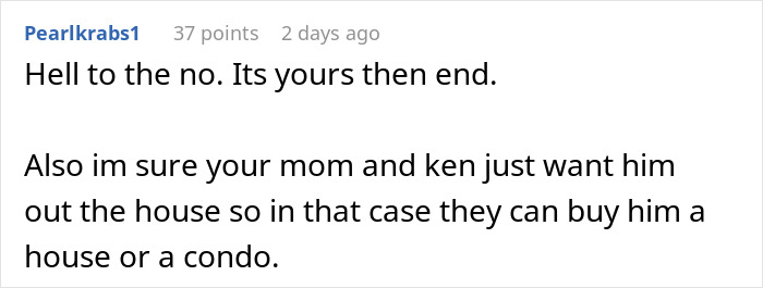 Comente sobre Reddit discutiendo a una mujer molesta a la familia negándose a regalar la cabaña de su padre al hermanastro.