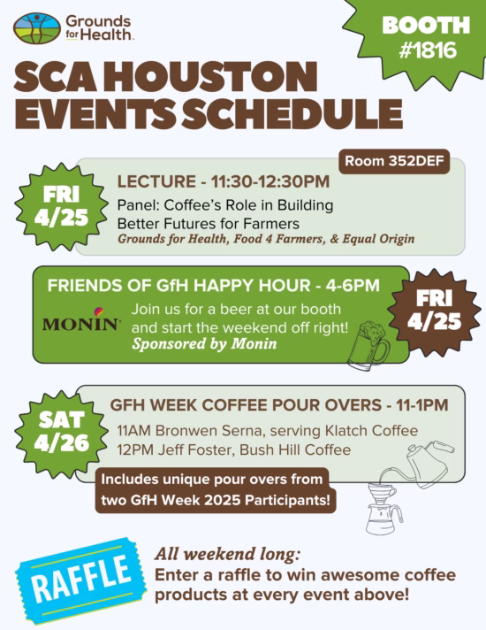 Grounds for Health Lecture, Happy Hour, Pour Overs, + Riffle en Houston Poster
