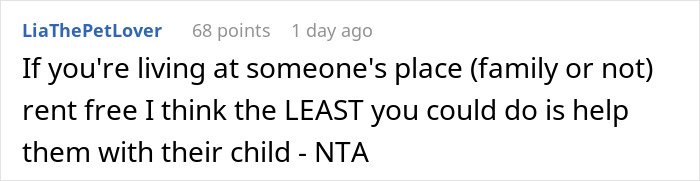 Comentador LiatepetLover Discuta ayudar con el cuidado infantil cuando vive sin alquiler, relacionado con mamá explotando en las hijas.