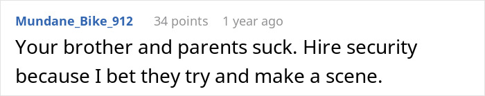 Captura de pantalla de un comentario en el foro discutiendo a un tipo que no invita a sus padres de la boda de Brother sobre Homewriter Bro.