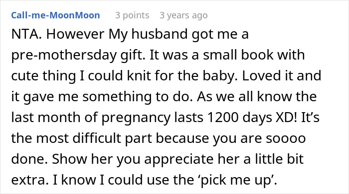 Comente sobre el esposo que rechaza un regalo del Día de la Madre para su esposa embarazada que aún no se considera una madre.