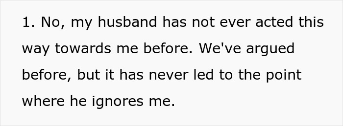 Extracto de texto que muestra a una mujer explicando que su esposo nunca la ha ignorado a pesar de los argumentos pasados, relacionados con la sorpresa de la prueba de embarazo.
