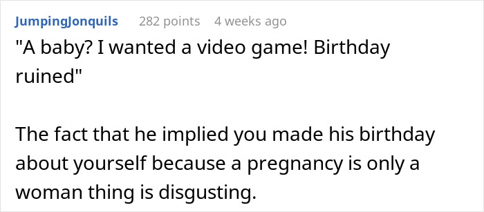 Comente discutiendo a una mujer sorprendiendo a su esposo con una prueba de embarazo como regalo de cumpleaños y su impactante reacción.