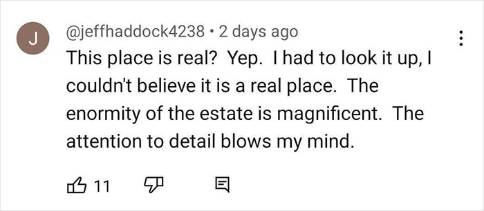 Comentario del usuario elogiando la casa más cara del mundo con un precio de 10 cifras por su enormidad y atención al detalle.