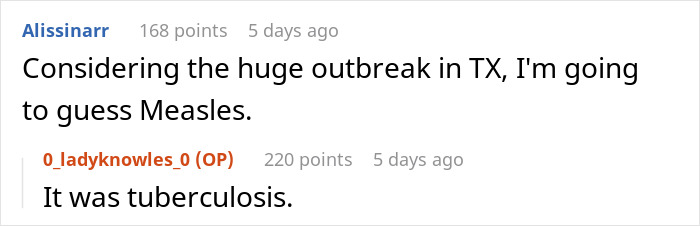 Conversación de Reddit discutiendo las nominaciones de riesgo en el trabajo relacionados con no tener hijos, con comentarios sobre brotes de enfermedades.