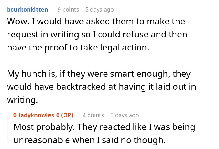 Conversación de Reddit sobre ser nominado para una tarea de trabajo arriesgada debido a no tener hijos, discutir las preocupaciones legales y las preocupaciones legales.