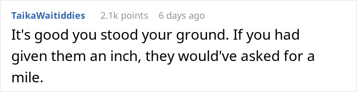 Captura de pantalla de un comentario de Reddit enfatizando el terreno permanente en una discusión sobre ser nominado para algo extra arriesgado en el trabajo debido a que no hay niños.