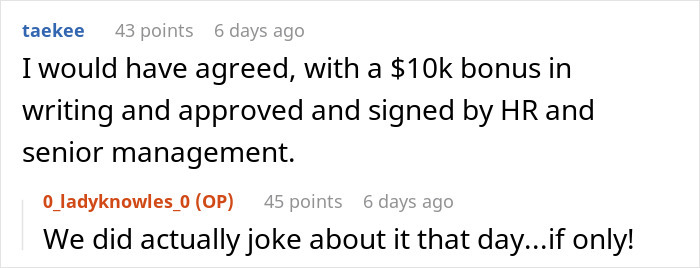 Comentario Hilo sobre recibir una nominación arriesgada en el trabajo con una bonificación de $ 10k y la aprobación de RRHH mencionada.