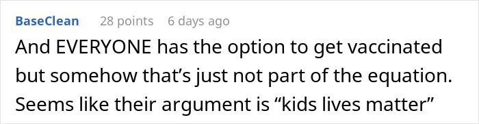 Comentario de texto sobre el debate de la vacunación, mencionar a los niños y el riesgo en el trabajo, reflejando opiniones sobre las personas sin hijos.