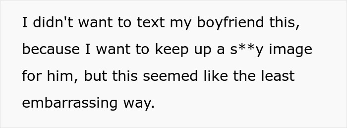 Mensaje de texto que explica la duda para pedirle a su novio almohadilla de época y tejidos para mantener la imagen, destacando la tensión de la relación.