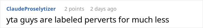 Comentario de Reddit discutiendo el conflicto de la relación sobre negarse a la almohadilla y los tejidos del período de la mano.