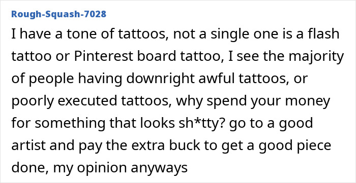 Comentario del usuario Discutiendo el valor de ahorrar dinero para tatuajes de calidad en medio del potencial de la pluma del tatuaje en 2025.