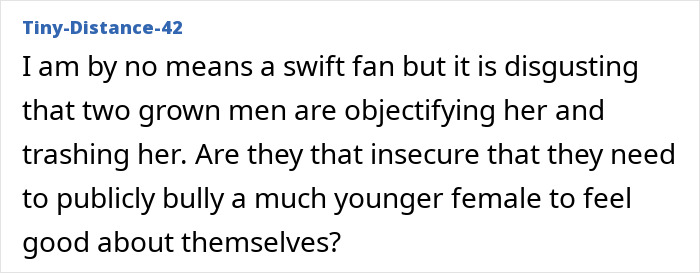 Comentador expresando disgusto por los hombres que avergüenzan a Taylor Swift y critican la reacción de Elon Musk en línea.