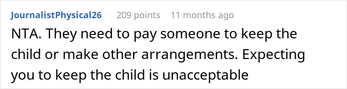 Comentario de periodistfysical26 expresando que esperar mantener al niño es inaceptable debido a la crianza irresponsable de SIL.