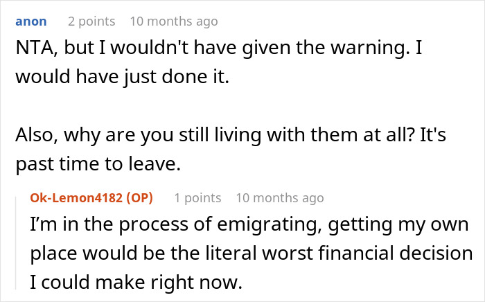 Conversación de Reddit discutiendo la crianza irresponsable de SIL causando amenazas policiales y el drama familiar en curso.