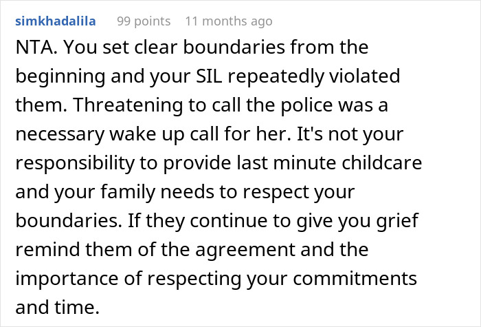 Comentario discutiendo la crianza irresponsable de SIL causando amenazas policiales y un drama familiar extendido por violaciones límite.