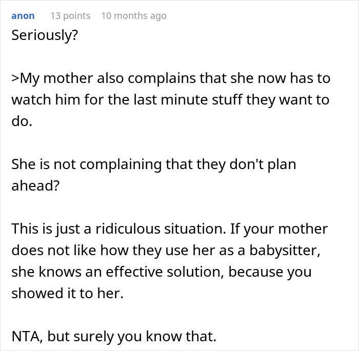 Comentario sobre la crianza irresponsable de SIL que causa el drama familiar y la frustración sobre las solicitudes de cuidado de niños de última hora.