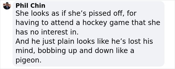 Comentario de Phil Chin expresando frustración sobre asistir a un juego de hockey y describir un berrinche.