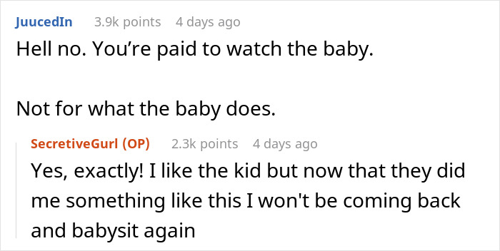 Comentarios discutiendo disputas de pago con una niñera después de que el bebé se duerma durante la sesión.