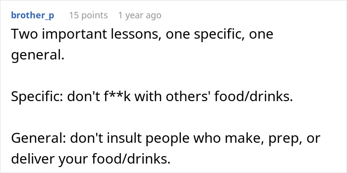 Comente sobre la lección sobre el respeto y no interfire con la comida o las bebidas de los demás, destacando a Barista y una venganza descafeil.