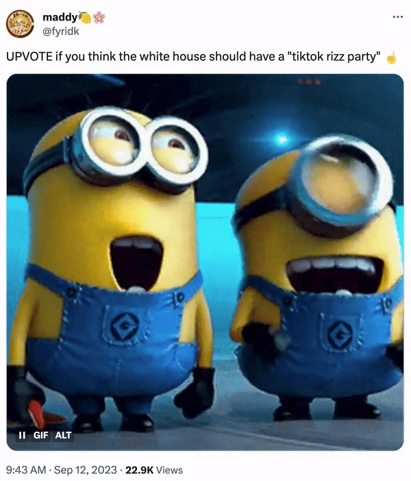Tiktok Rizz Party meme Maddy @fyridk votos