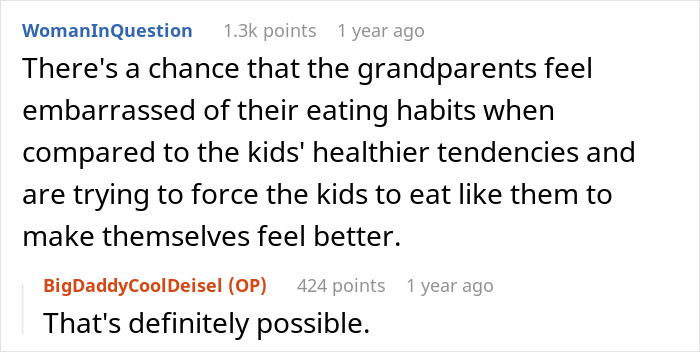 Texto alternativo: discusión en línea sobre parientes boomer que socavan los hábitos saludables de los niños con dulces y refrescos que causan tensión familiar.