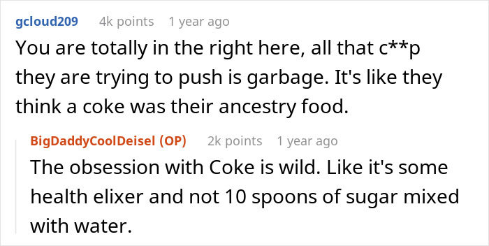 Reddit comenta discutiendo cómo los parientes boomer socavan los hábitos saludables de los niños con refrescos y dulces, frustrando a un padre.