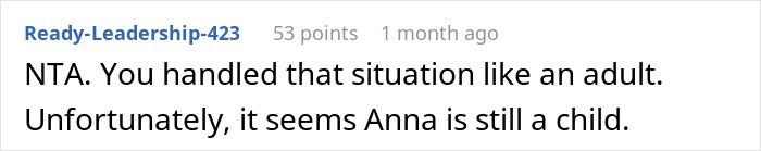 Captura de pantalla de un comentario en línea defendiendo a una mujer que es contundente sobre por qué no puede viajar con su amiga.