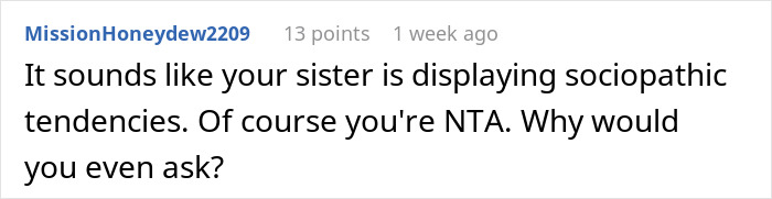 Captura de pantalla de un comentario en línea discutiendo exponer las tendencias falsas de cáncer y sociópata de una hermana, apoyando al acusador.