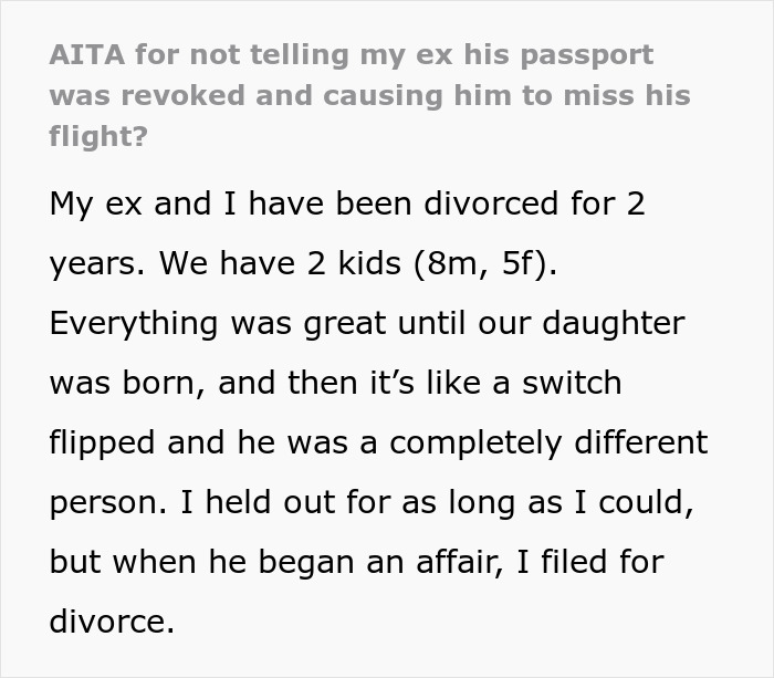 Mujer Strands Deadbeat ex en el aeropuerto no advirtiéndole que su pasaporte fue revocado después de los problemas de divorcio y custodia.