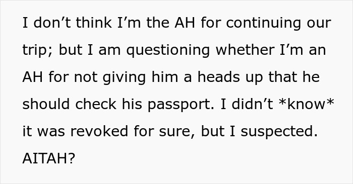 Texto sobre la mujer que no advierte a ex sobre el pasaporte revocado, lo que hace que se quedara varado en el aeropuerto debido a los problemas ex de muertos.