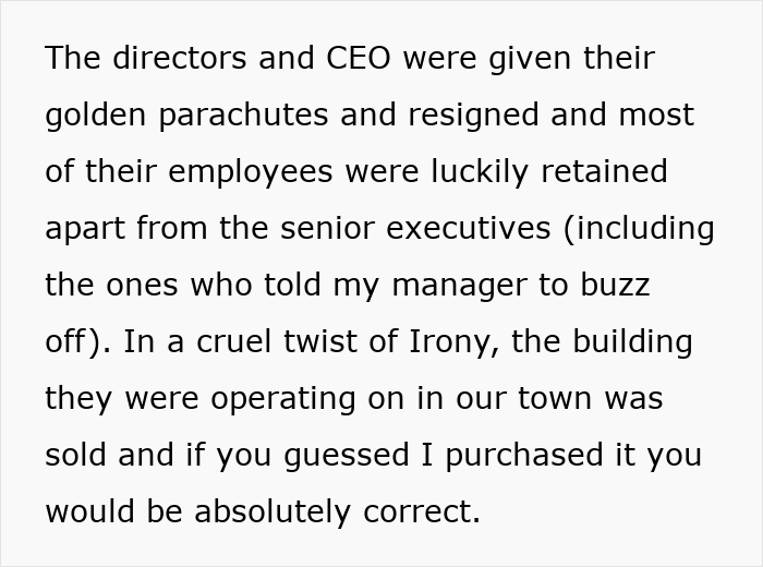 Extracto de texto que describe a los directores y las renuncias del CEO y una compra de edificios, destacando la compañía de seguros niega el escenario de reclamos de empleados.
